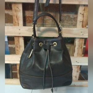 Aurielle NWOT brown leather drawstring handbag with removable crossbody strap